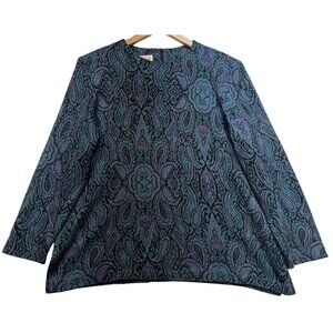 Vintage Wilroy Sport Womens Tunic Top Long Sleeve Size 14 Multi Paisley Back Zip